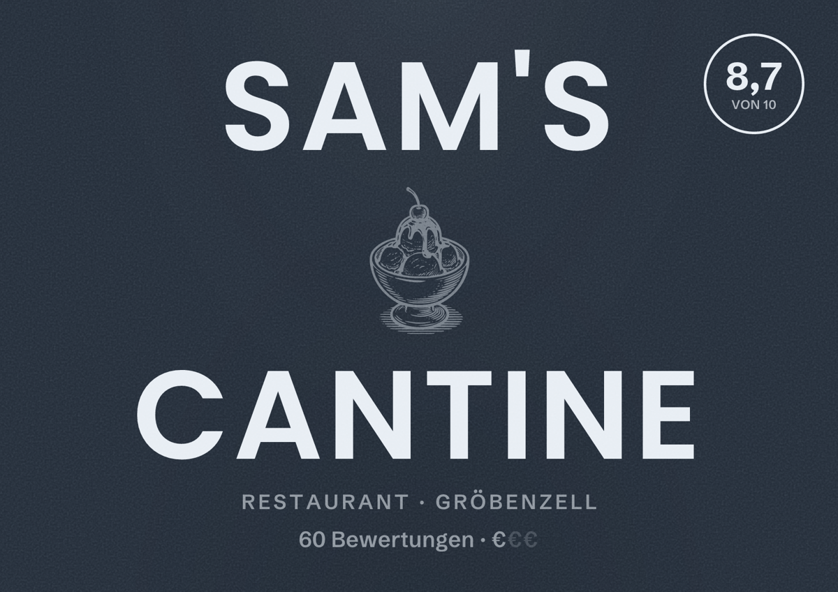 Illustriertes Poster von Sam's Cantine, Restaurant in Gröbenzell: Bewertung 8,7 von 10 aus 60 Bewertungen, Preisniveau €