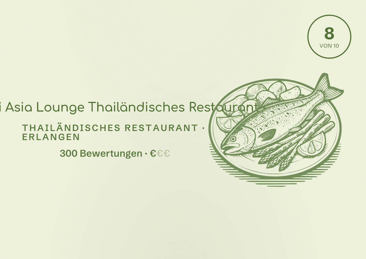 Illustriertes Poster von Samui Asia Lounge Thailändisches Restaurant -, Thailändisches Restaurant in Erlangen: Bewertung 8 von 10 aus 300 Bewertungen, Preisniveau €