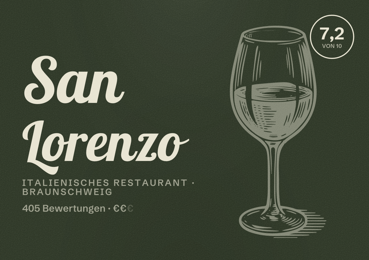 Illustriertes Poster von San Lorenzo, Italienisches Restaurant in Braunschweig: Gästebewertung 7,2 von 10 aus 405 Bewertungen