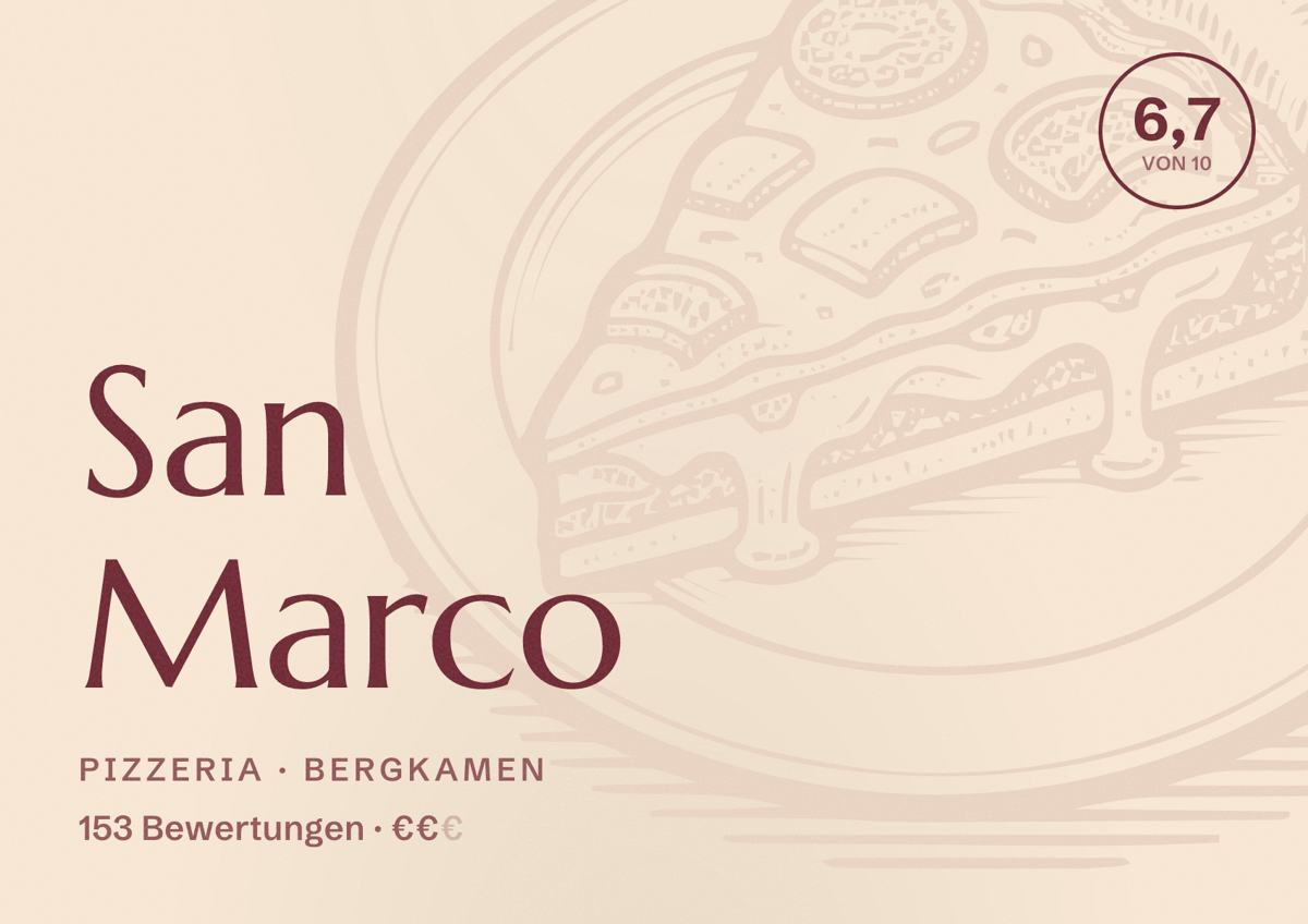 Illustriertes Poster von San Marco, Pizzeria in Bergkamen: Gästebewertung 6,7 von 10 aus 153 Bewertungen