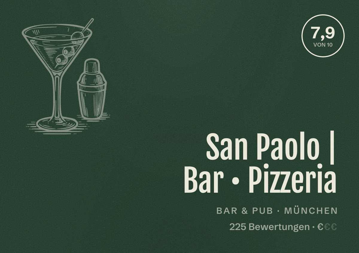 Illustriertes Poster von San Paolo | Bar • Pizzeria, Bar & Pub in München: Bewertung 7,9 von 10 aus 225 Bewertungen, Preisniveau €