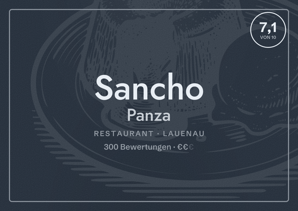 Illustriertes Poster von Sancho Panza, Restaurant in Lauenau: Bewertung 7,1 von 10 aus 300 Bewertungen, Preisniveau €€