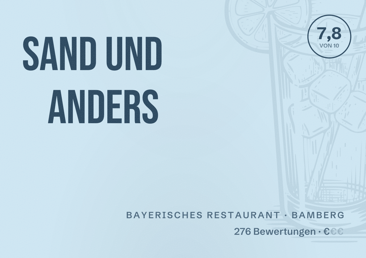 Illustriertes Poster von Sand und Anders, Bayerisches Restaurant in Bamberg: Bewertung 7,8 von 10 aus 276 Bewertungen, Preisniveau €