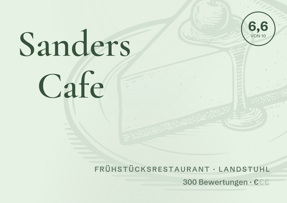 Illustriertes Poster von Sanders Cafe, Frühstücksrestaurant in Landstuhl: Bewertung 6,6 von 10 aus 300 Bewertungen, Preisniveau €