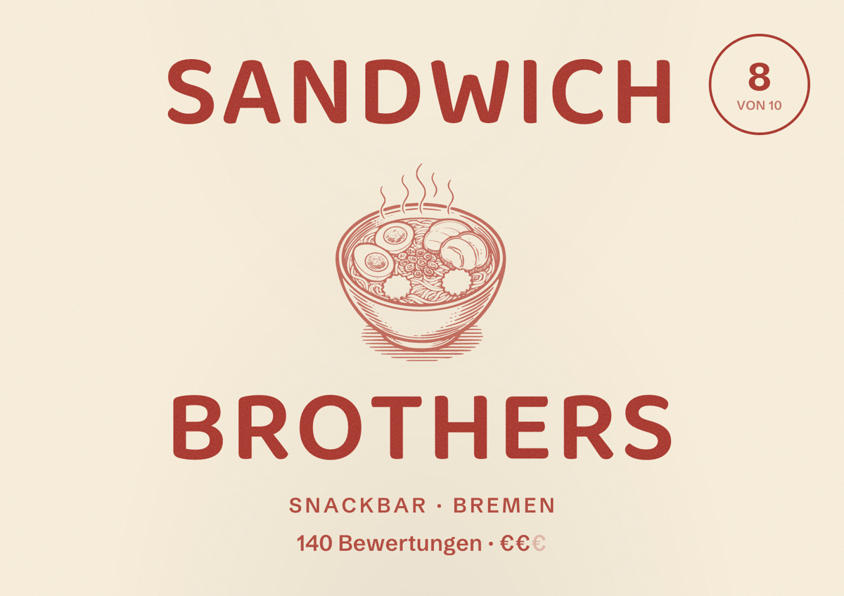 Illustriertes Poster von Sandwich Brothers, Snackbar in Bremen: Bewertung 8 von 10 aus 140 Bewertungen, Preisniveau €€