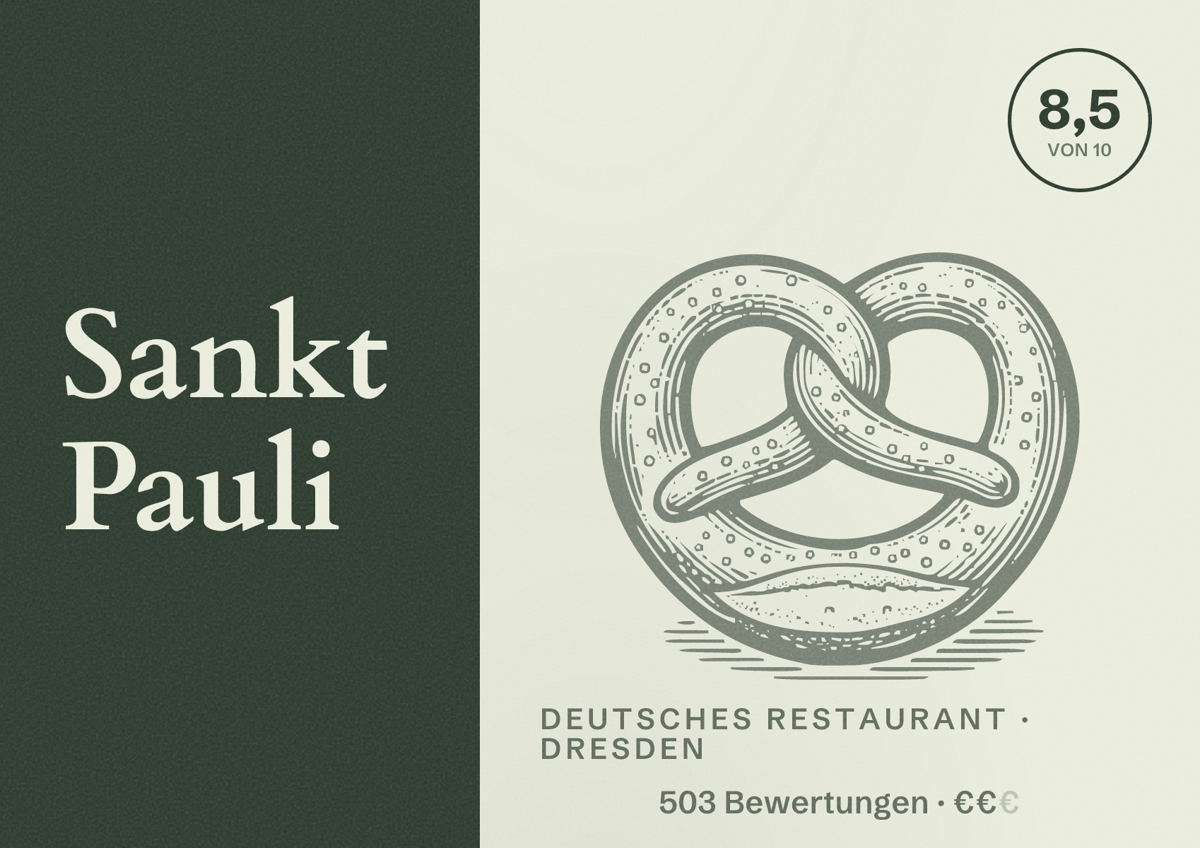 Illustriertes Poster von Sankt Pauli, Deutsches Restaurant in Dresden: Bewertung 8,5 von 10 aus 503 Bewertungen, Preisniveau €€