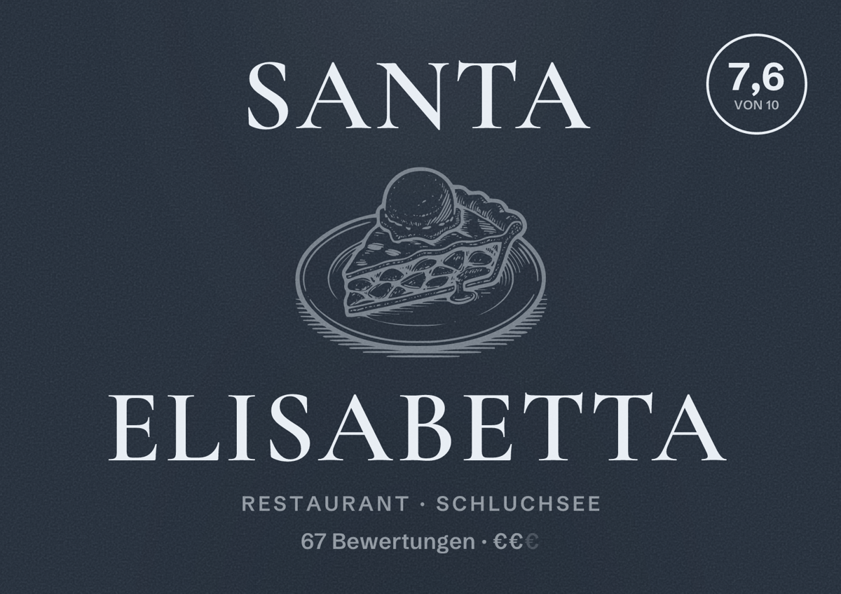 Illustriertes Poster von Santa Elisabetta, Restaurant in Schluchsee: Bewertung 7,6 von 10 aus 67 Bewertungen, Preisniveau €€