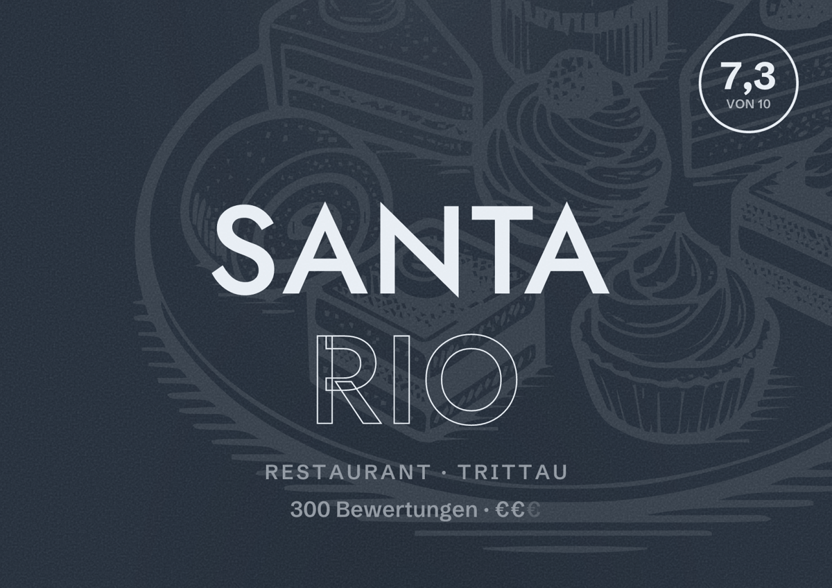 Illustriertes Poster von Santa Rio, Restaurant in Trittau: Bewertung 7,3 von 10 aus 300 Bewertungen, Preisniveau €€