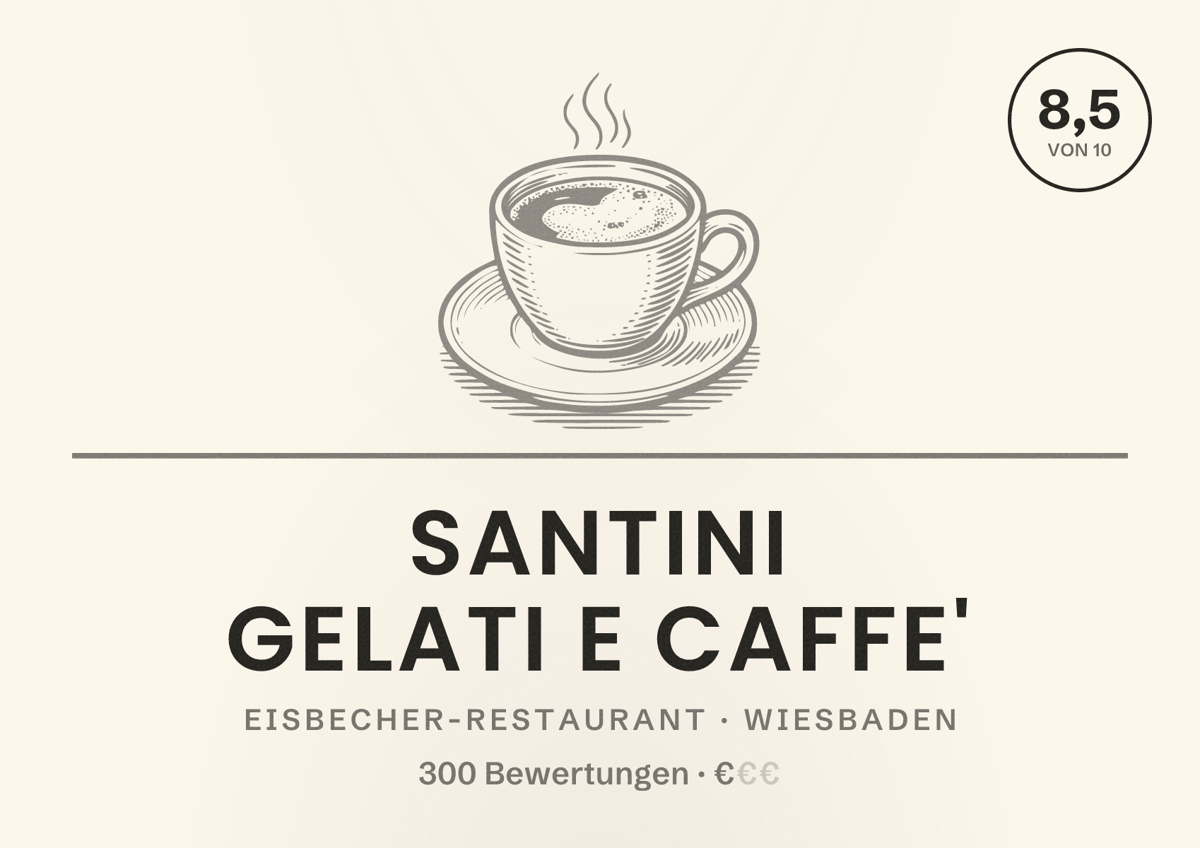 Illustriertes Poster von Santini Gelati e Caffe', Eisbecher-Restaurant in Wiesbaden: Bewertung 8,5 von 10 aus 300 Bewertungen, Preisniveau €
