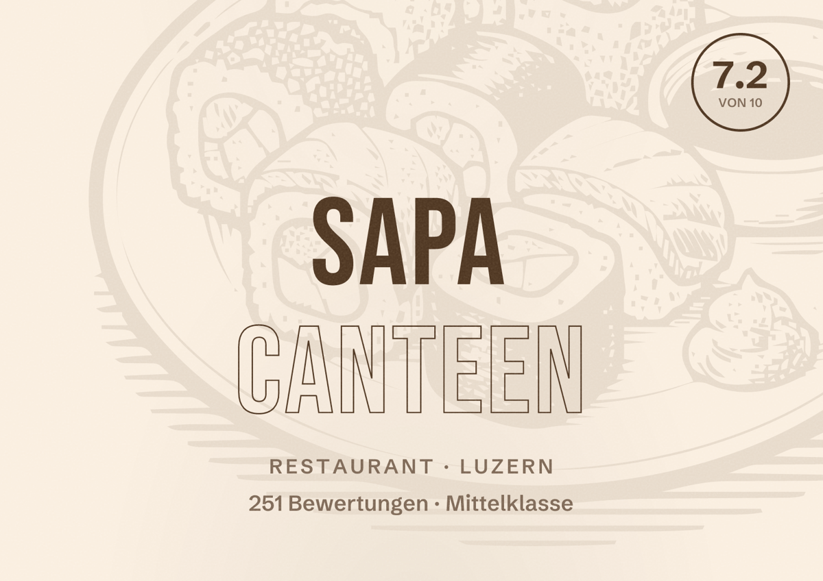Illustriertes Poster von Sapa Canteen, Restaurant in Luzern: Bewertung 7.2 von 10 aus 251 Bewertungen, Preisniveau Mittelklasse