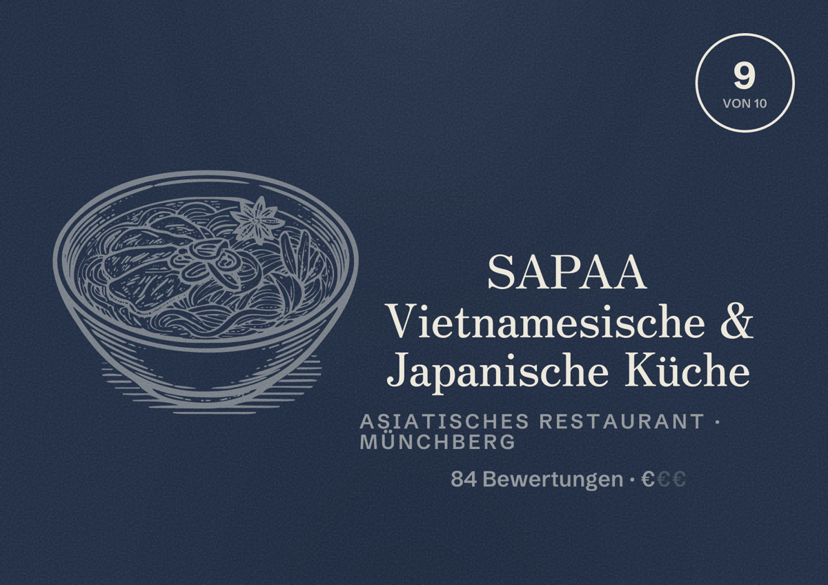 Illustriertes Poster von SAPAA Vietnamesische & Japanische Küche, Asiatisches Restaurant in Münchberg: Bewertung 9 von 10 aus 84 Bewertungen, Preisniveau €