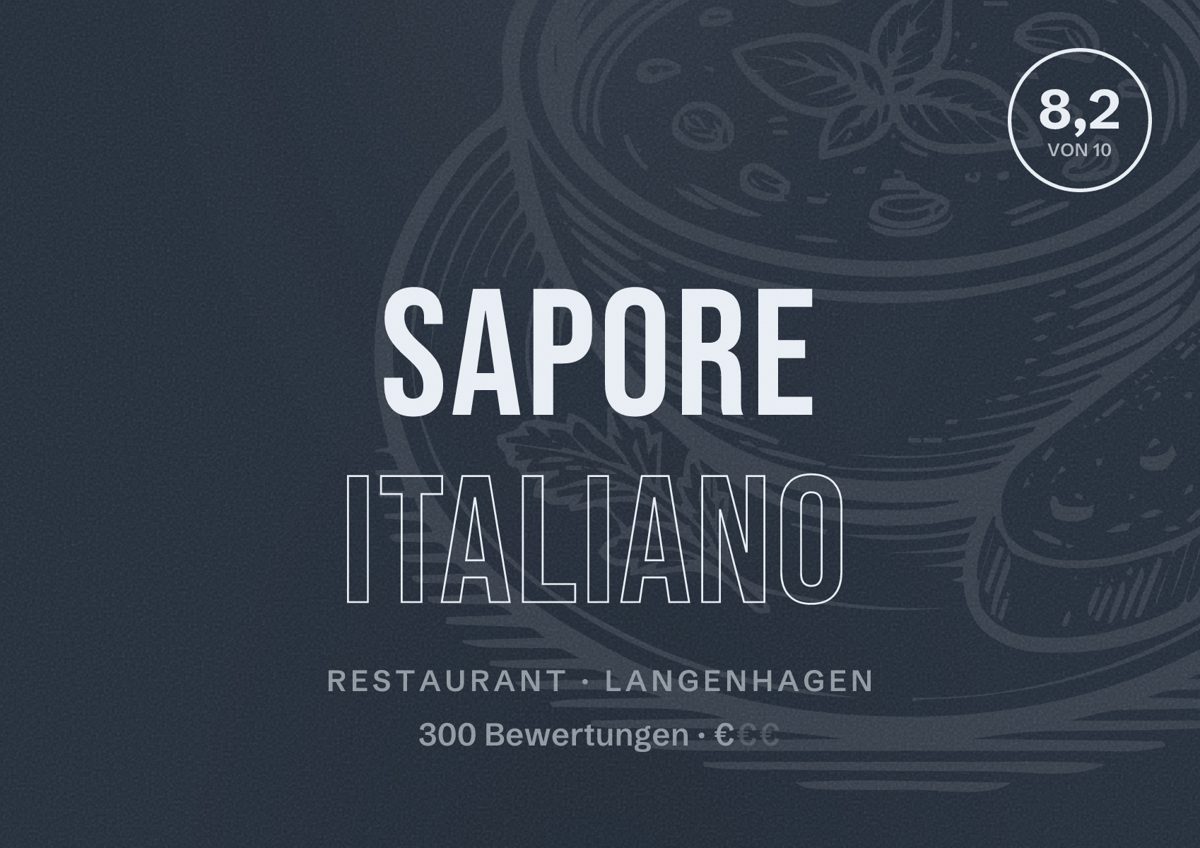 Illustriertes Poster von Sapore Italiano, Restaurant in Langenhagen: Bewertung 8,2 von 10 aus 300 Bewertungen, Preisniveau €