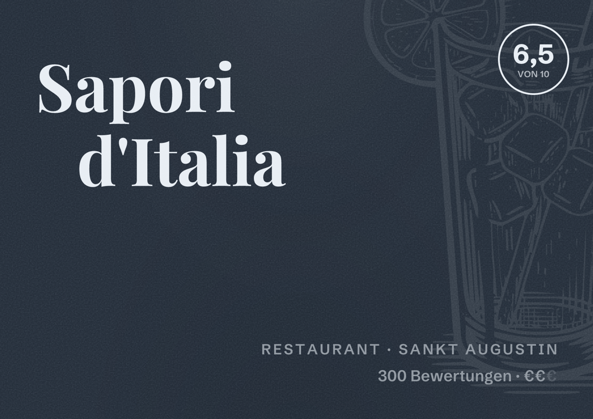 Illustriertes Poster von Sapori d'Italia, Restaurant in Sankt Augustin: Bewertung 6,5 von 10 aus 300 Bewertungen, Preisniveau €€