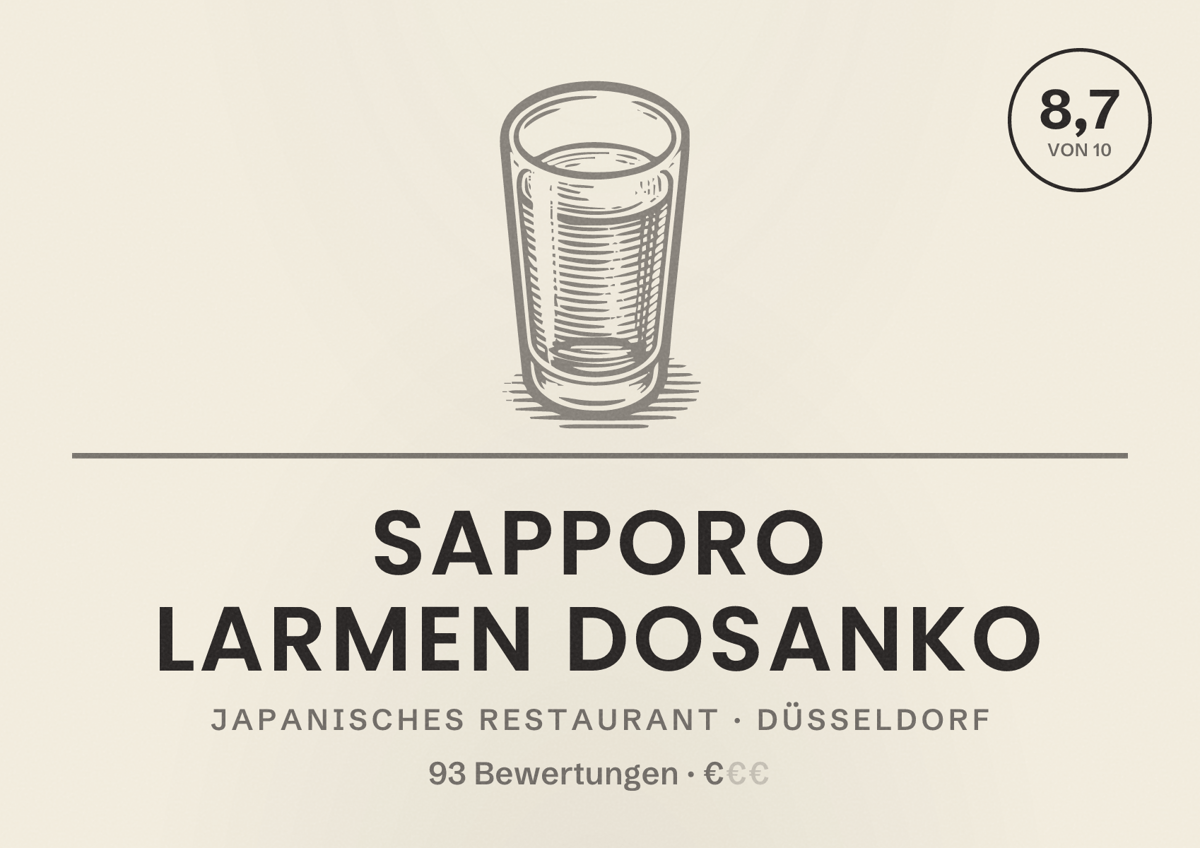 Illustriertes Poster von SAPPORO LARMEN DOSANKO, Japanisches Restaurant in Düsseldorf: Bewertung 8,7 von 10 aus 93 Bewertungen, Preisniveau €
