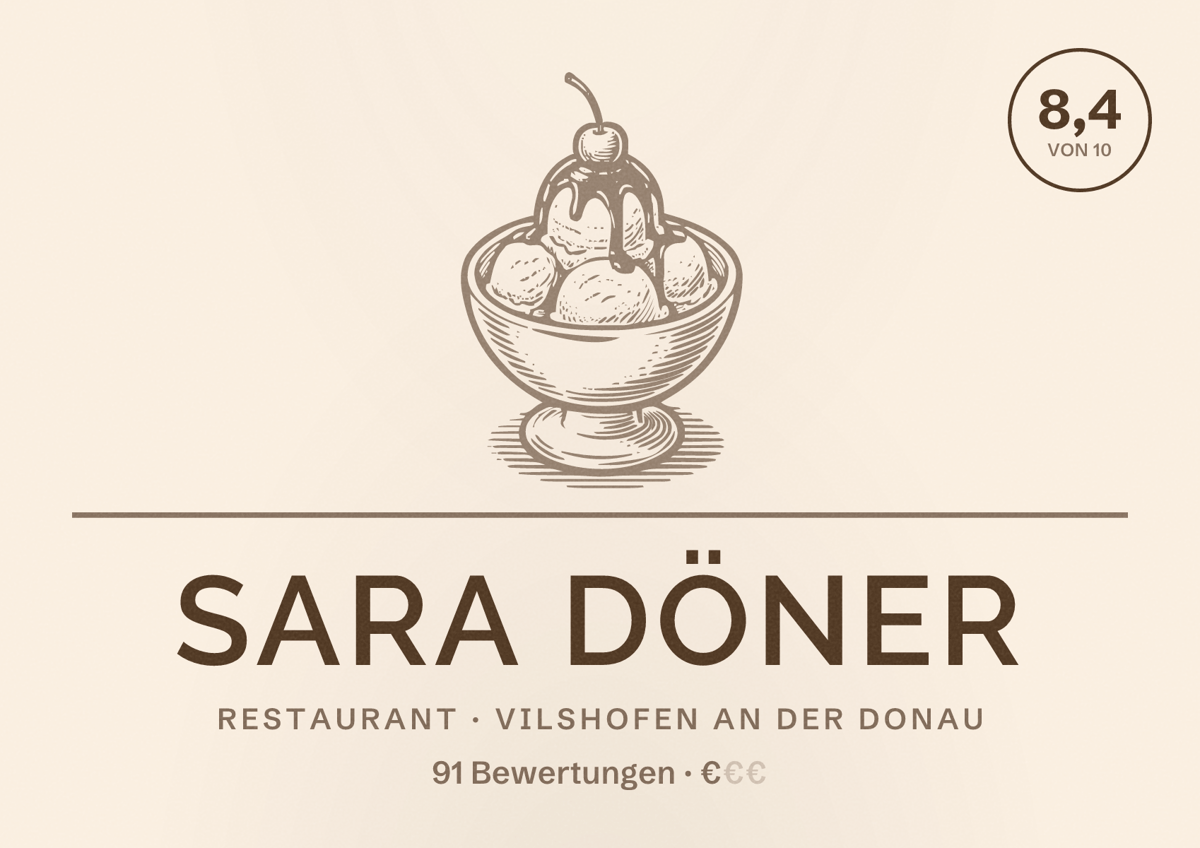 Illustriertes Poster von SARA DÖNER, Restaurant in Vilshofen an der Donau: Bewertung 8,4 von 10 aus 91 Bewertungen, Preisniveau €