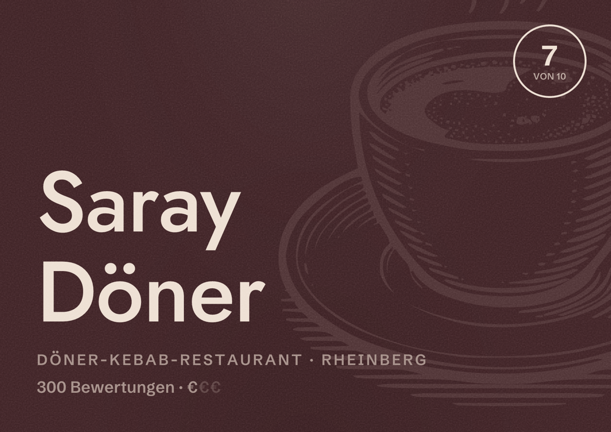 Illustriertes Poster von Saray Döner, Döner-Kebab-Restaurant in Rheinberg: Bewertung 7 von 10 aus 300 Bewertungen, Preisniveau €
