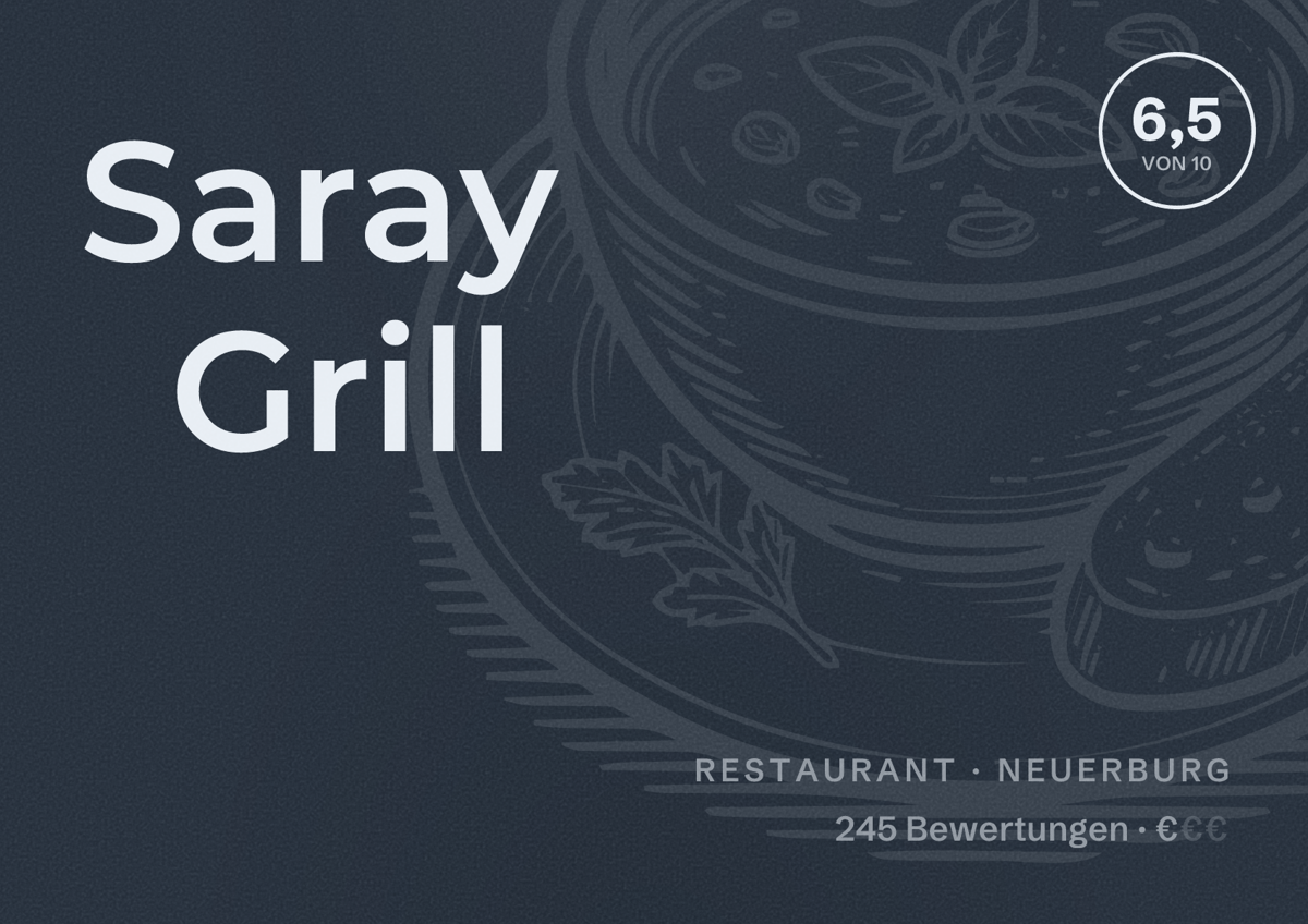 Illustriertes Poster von Saray Grill, Restaurant in Neuerburg: Bewertung 6,5 von 10 aus 245 Bewertungen, Preisniveau €