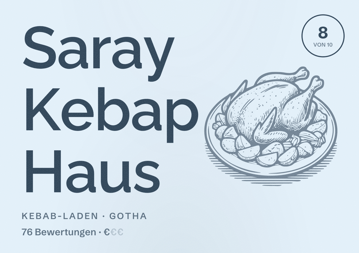 Illustriertes Poster von Saray Kebap Haus, Kebab-Laden in Gotha: Bewertung 8 von 10 aus 76 Bewertungen, Preisniveau €