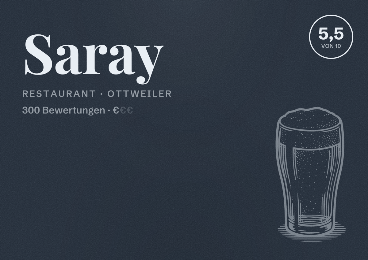 Illustriertes Poster von Saray, Restaurant in Ottweiler: Bewertung 5,5 von 10 aus 300 Bewertungen, Preisniveau €