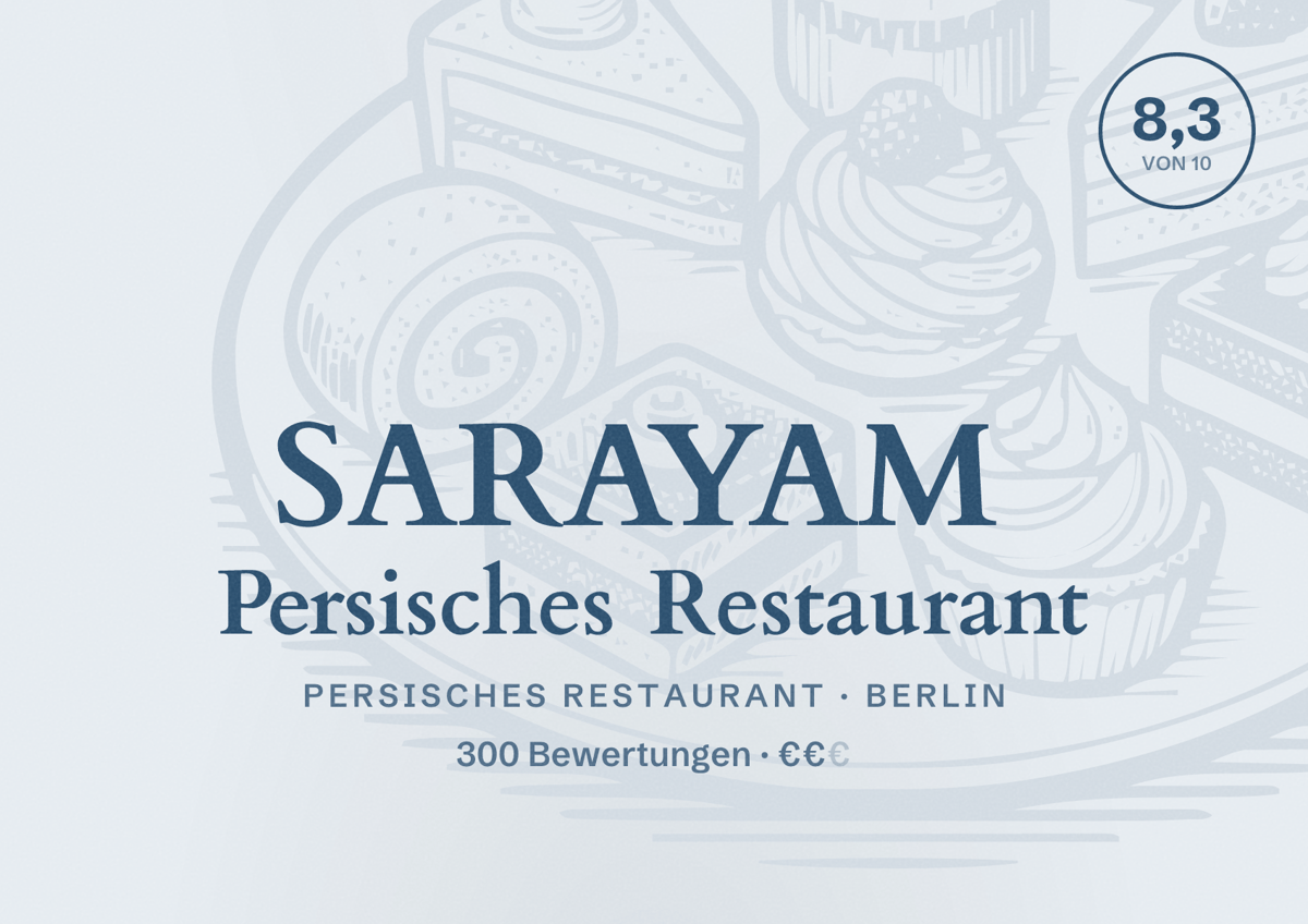 Illustriertes Poster von SARAYAM Persisches Restaurant, Persisches Restaurant in Berlin: Bewertung 8,3 von 10 aus 300 Bewertungen, Preisniveau €€