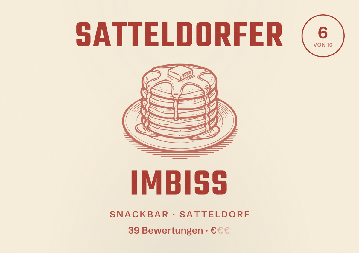 Illustriertes Poster von Satteldorfer Imbiss, Snackbar in Satteldorf: Bewertung 6 von 10 aus 39 Bewertungen, Preisniveau €