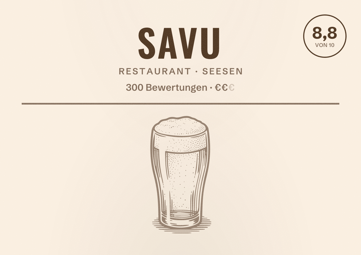 Illustriertes Poster von SAVU, Restaurant in Seesen: Bewertung 8,8 von 10 aus 300 Bewertungen, Preisniveau €€