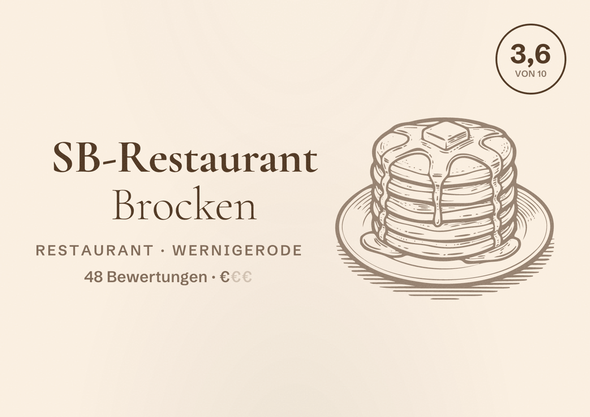 Illustriertes Poster von SB-Restaurant Brocken, Restaurant in Wernigerode: Bewertung 3,6 von 10 aus 48 Bewertungen, Preisniveau €