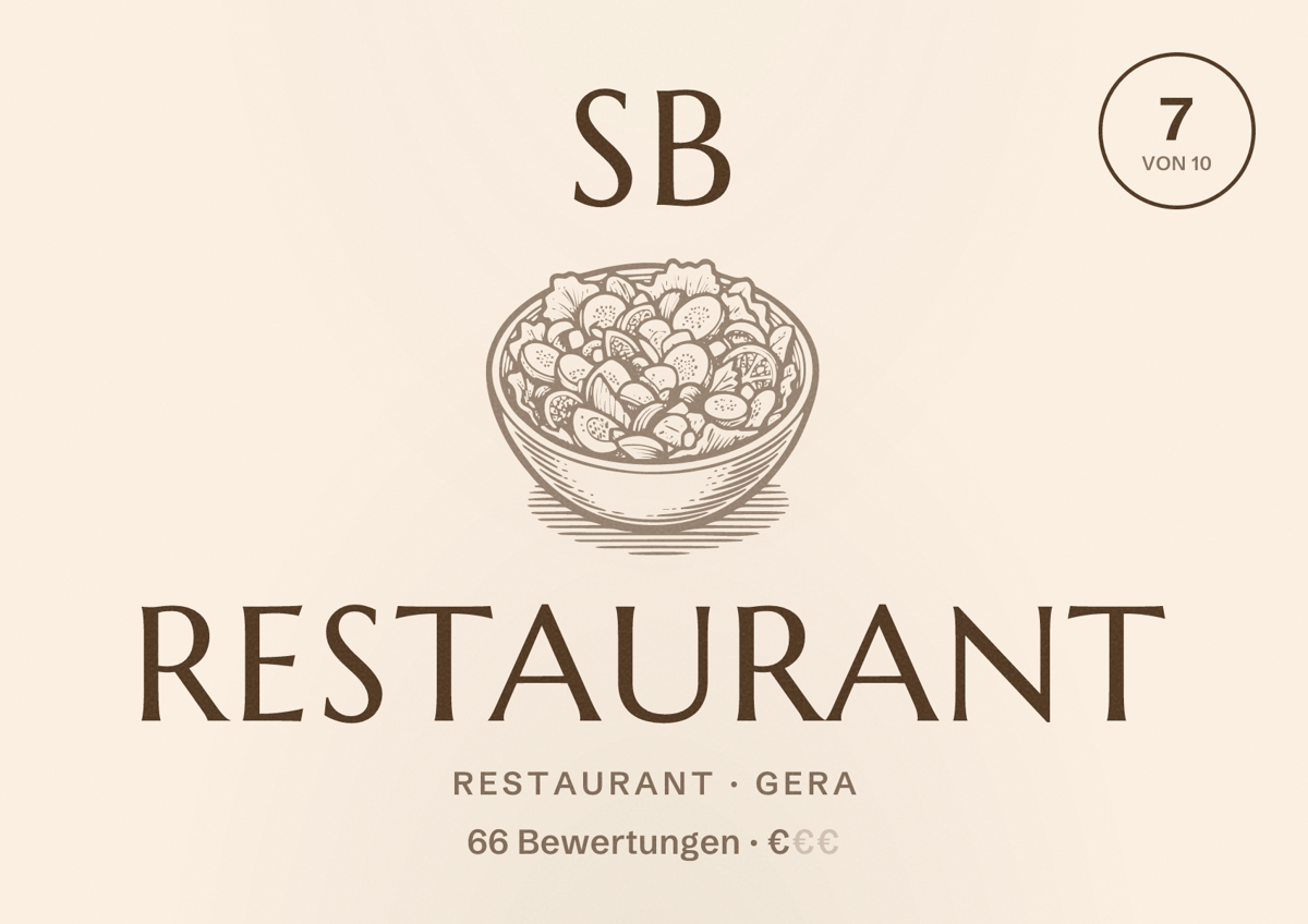 Illustriertes Poster von SB Restaurant, Restaurant in Gera: Bewertung 7 von 10 aus 66 Bewertungen, Preisniveau €