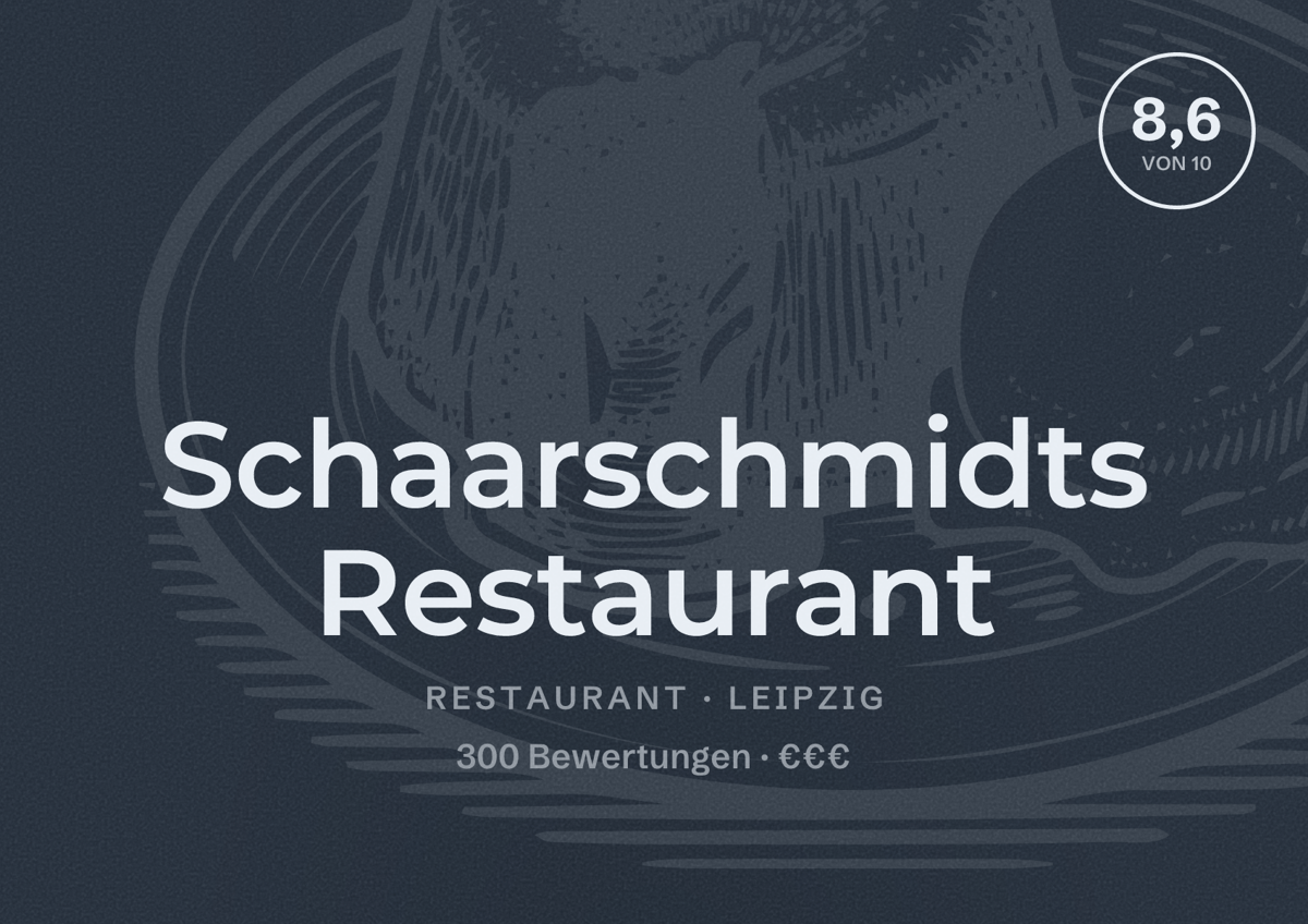 Illustriertes Poster von Schaarschmidts Restaurant, Restaurant in Leipzig: Bewertung 8,6 von 10 aus 300 Bewertungen, Preisniveau €€€