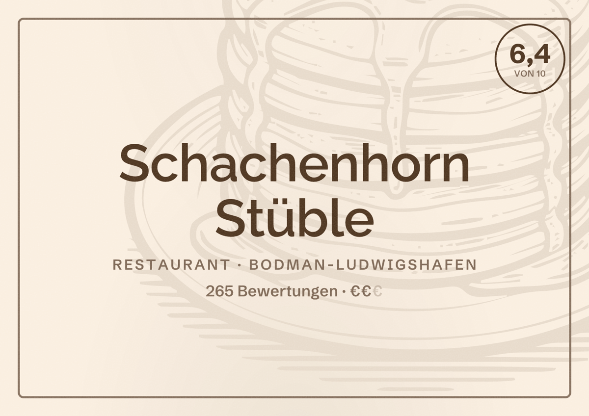Illustriertes Poster von Schachenhorn Stüble, Restaurant in Bodman-Ludwigshafen: Bewertung 6,4 von 10 aus 265 Bewertungen, Preisniveau €€