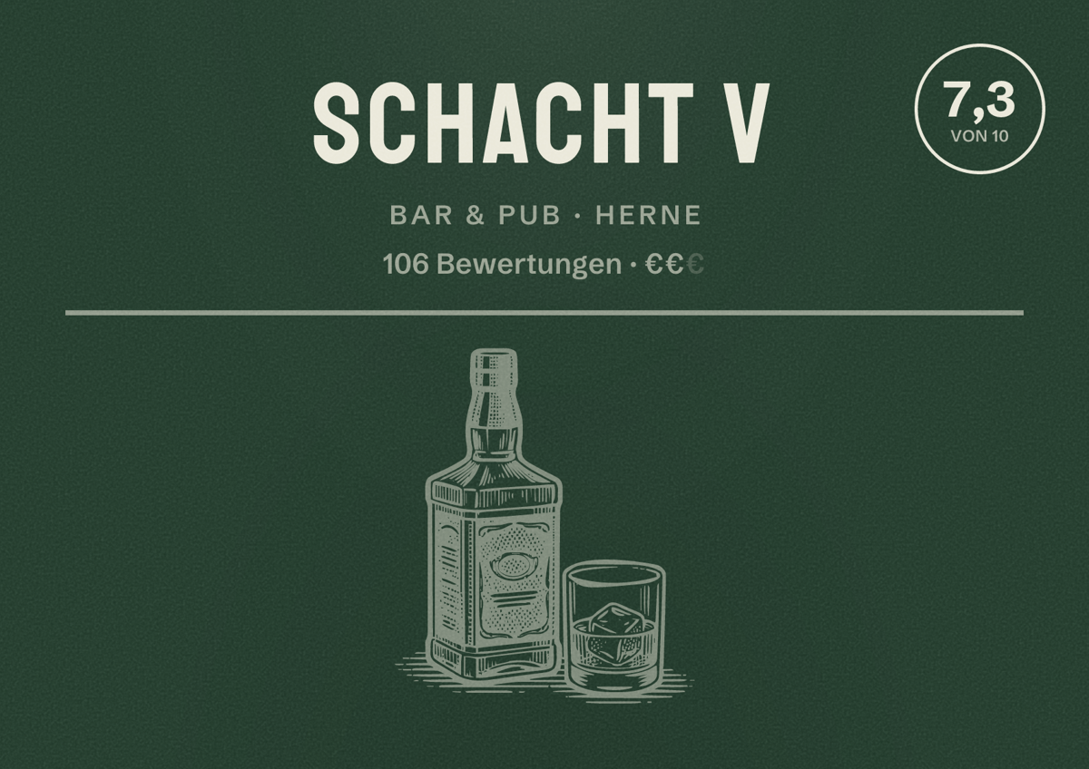 Illustriertes Poster von Schacht V, Bar & Pub in Herne: Gästebewertung 7,3 von 10 aus 106 Bewertungen