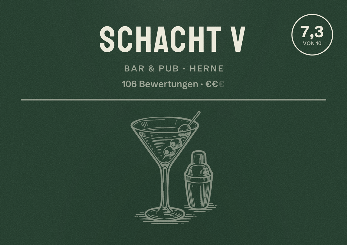 Illustriertes Poster von Schacht V, Bar & Pub in Herne: Bewertung 7,3 von 10 aus 106 Bewertungen, Preisniveau €€