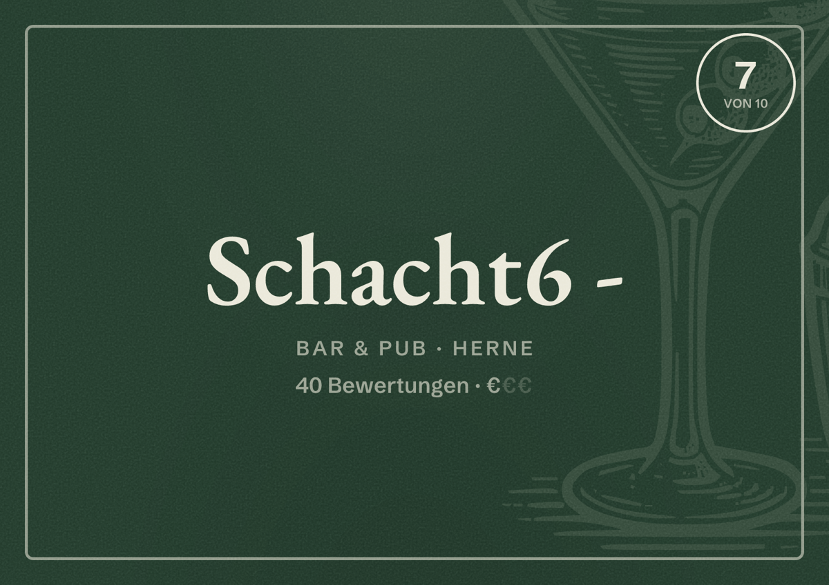Illustriertes Poster von Schacht6 -, Bar & Pub in Herne: Bewertung 7 von 10 aus 40 Bewertungen, Preisniveau €