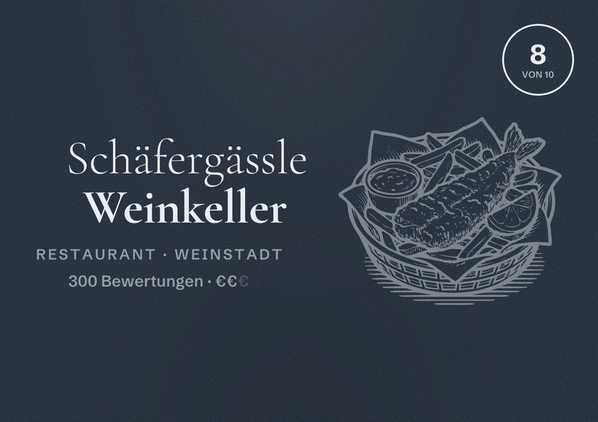 Illustriertes Poster von Schäfergässle Weinkeller, Restaurant in Weinstadt: Bewertung 8 von 10 aus 300 Bewertungen, Preisniveau €€