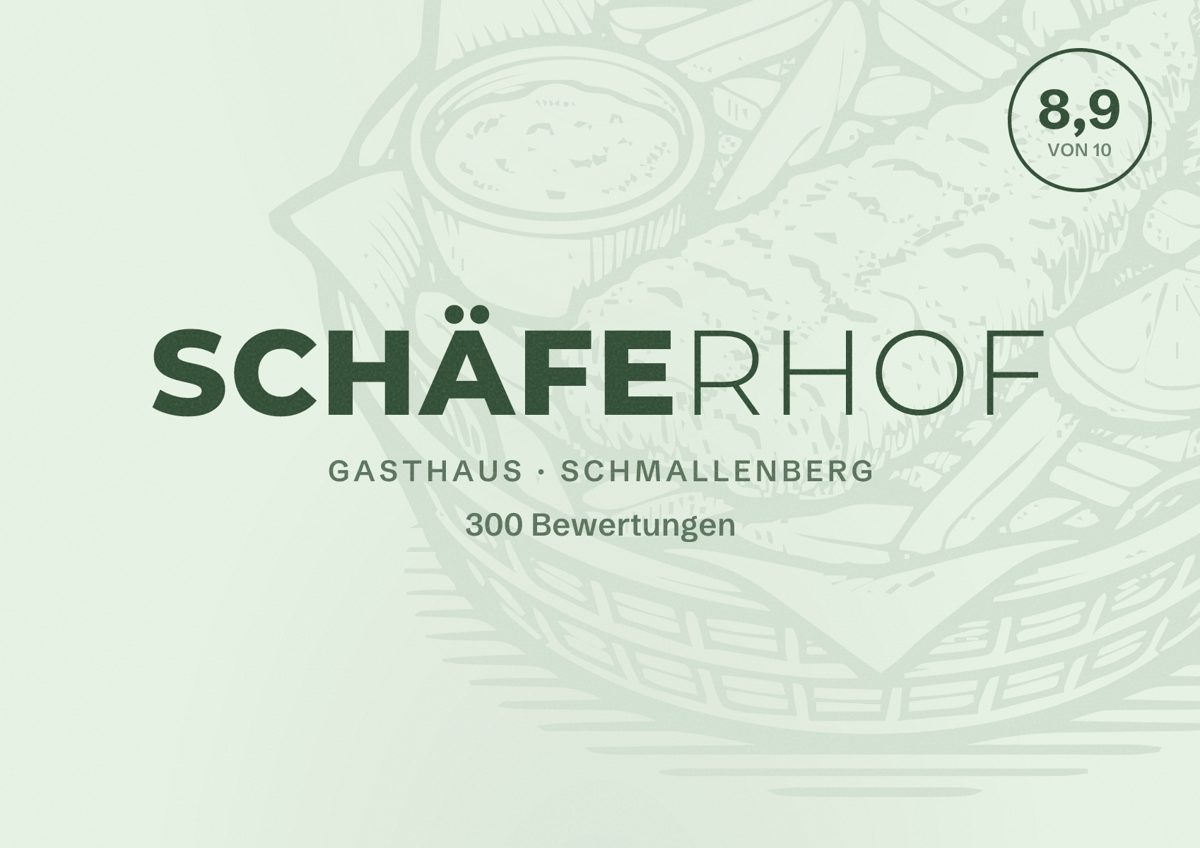 Illustriertes Poster von Schäferhof, Gasthaus in Schmallenberg: Bewertung 8,9 von 10 aus 300 Bewertungen