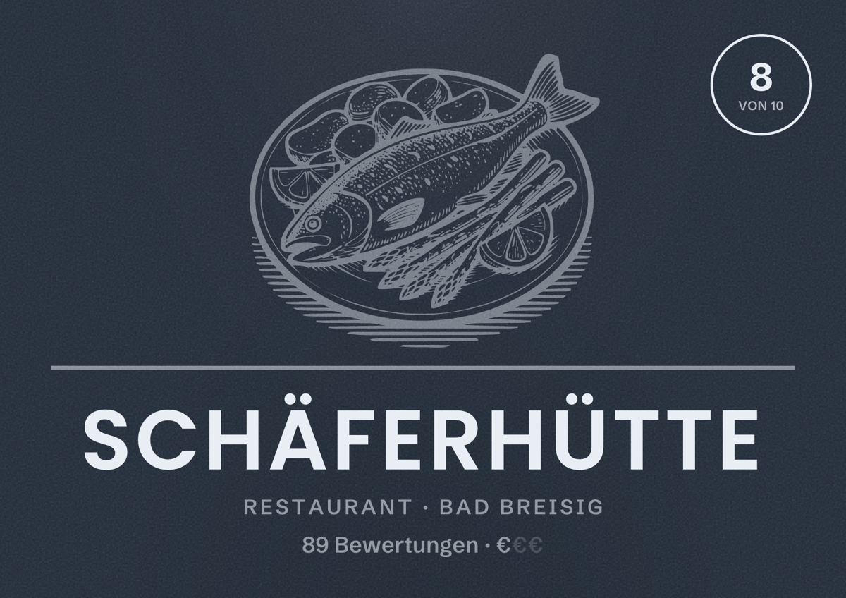 Illustriertes Poster von Schäferhütte, Restaurant in Bad Breisig: Bewertung 8 von 10 aus 89 Bewertungen, Preisniveau €