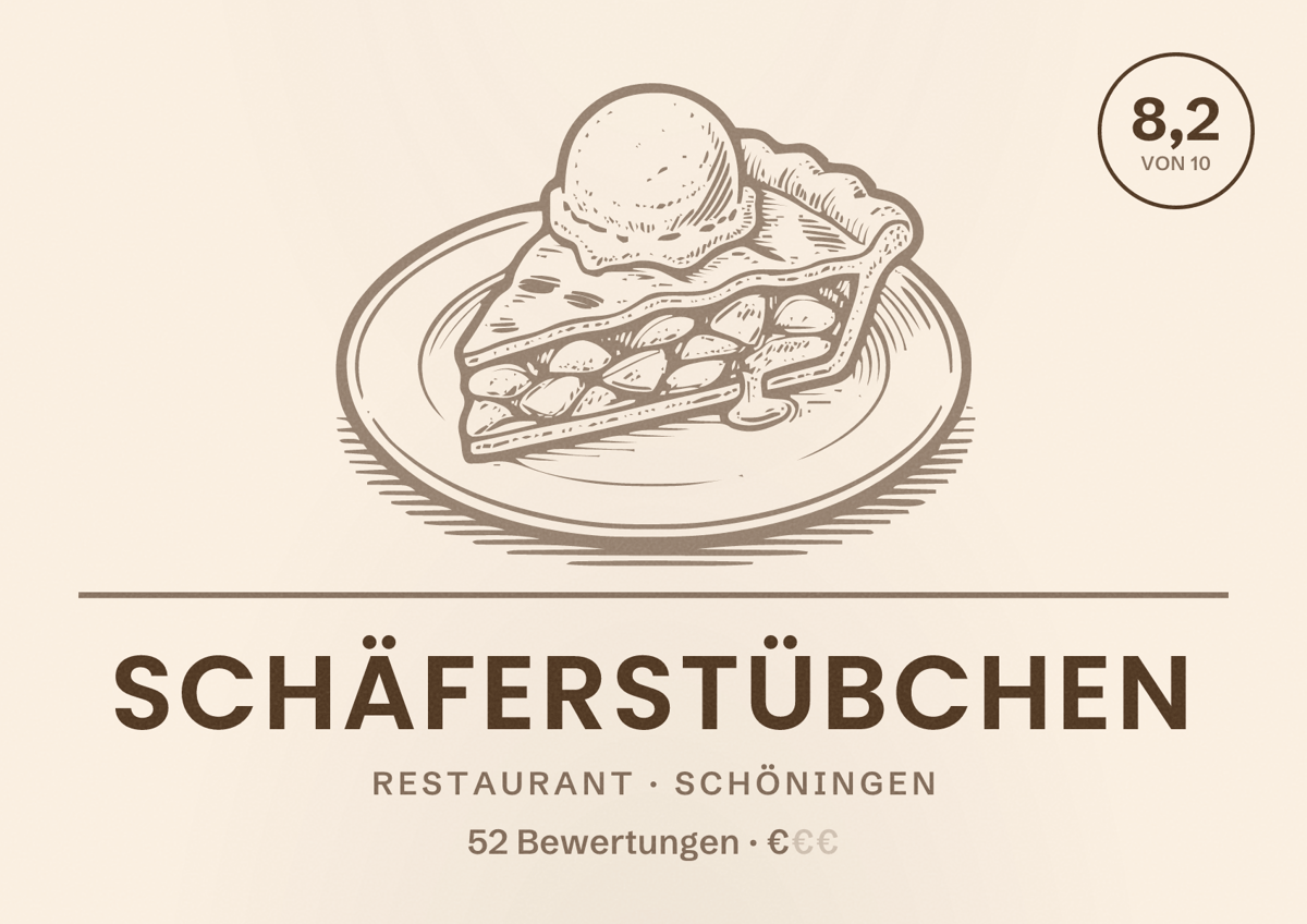 Illustriertes Poster von Schäferstübchen, Restaurant in Schöningen: Bewertung 8,2 von 10 aus 52 Bewertungen, Preisniveau €