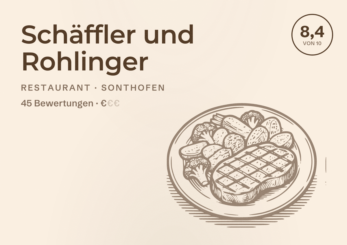 Illustriertes Poster von Schäffler und Rohlinger, Restaurant in Sonthofen: Bewertung 8,4 von 10 aus 45 Bewertungen, Preisniveau €