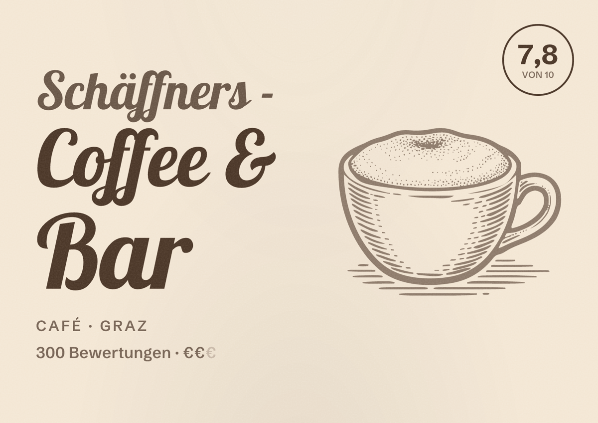 Illustriertes Poster von Schäffners - Coffee & Bar, Café in Graz: Bewertung 7,8 von 10 aus 300 Bewertungen, Preisniveau €€
