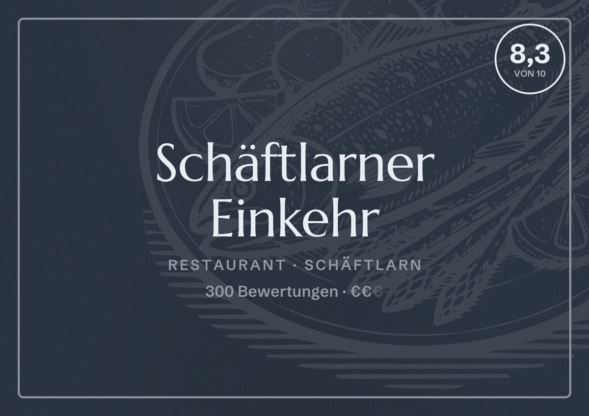 Illustriertes Poster von Schäftlarner Einkehr, Restaurant in Schäftlarn: Bewertung 8,3 von 10 aus 300 Bewertungen, Preisniveau €€