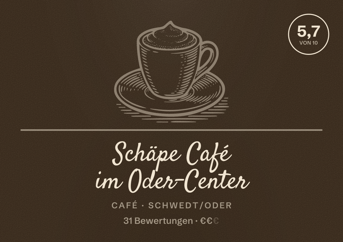 Illustriertes Poster von Schäpe Café im Oder-Center, Café in Schwedt/Oder: Bewertung 5,7 von 10 aus 31 Bewertungen, Preisniveau €€