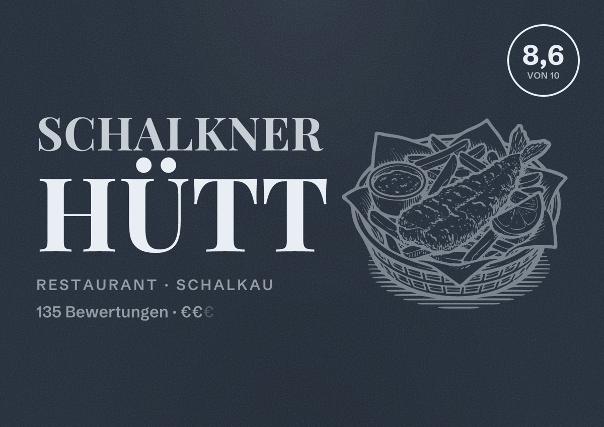 Illustriertes Poster von Schalkner Hütt, Restaurant in Schalkau: Bewertung 8,6 von 10 aus 135 Bewertungen, Preisniveau €€