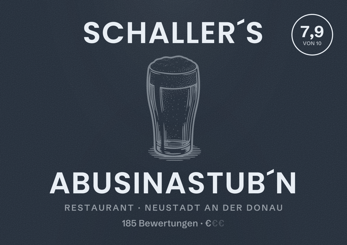 Illustriertes Poster von Schaller´s Abusinastub´n, Restaurant in Neustadt an der Donau: Bewertung 7,9 von 10 aus 185 Bewertungen, Preisniveau €
