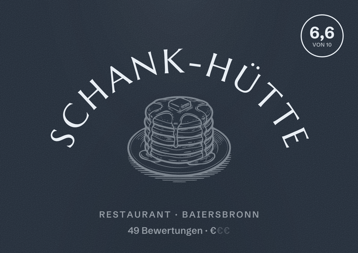 Illustriertes Poster von Schank-Hütte, Restaurant in Baiersbronn: Bewertung 6,6 von 10 aus 49 Bewertungen, Preisniveau €