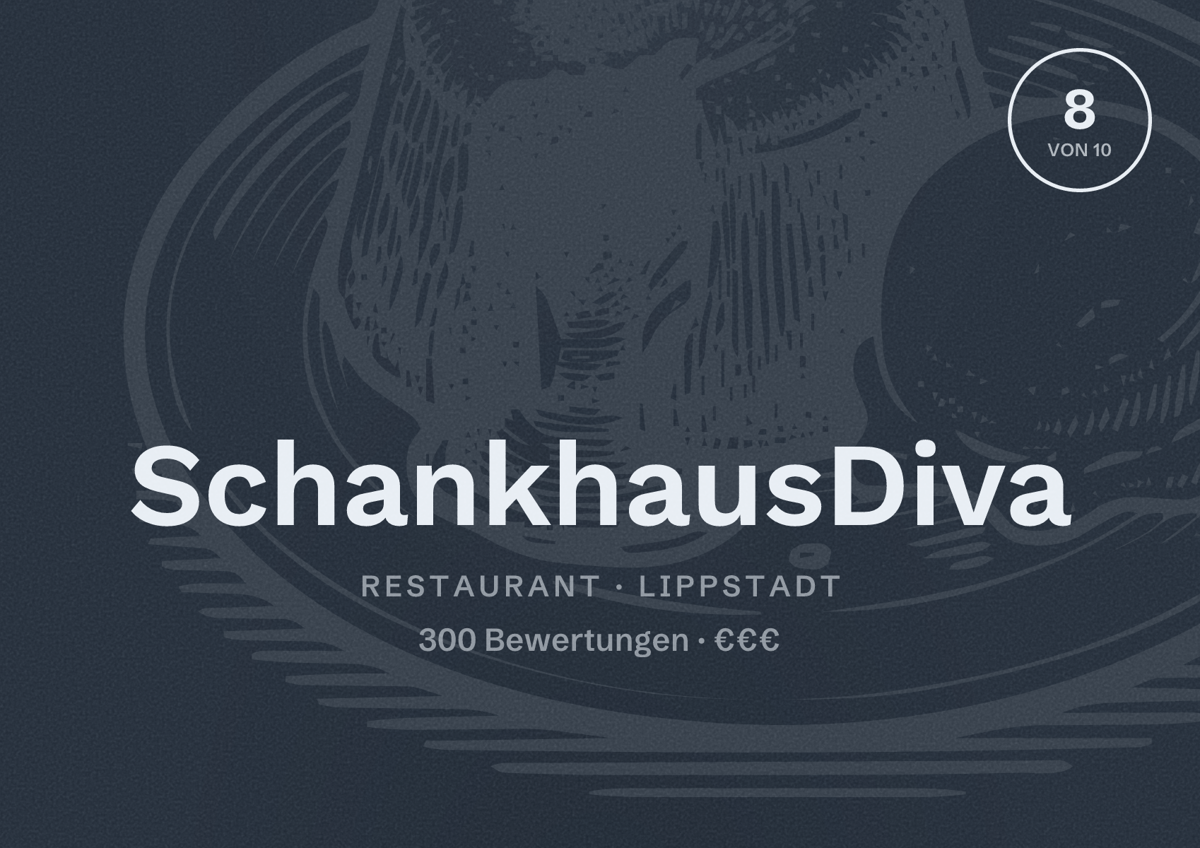 Illustriertes Poster von SchankhausDiva, Restaurant in Lippstadt: Bewertung 8 von 10 aus 300 Bewertungen, Preisniveau €€€
