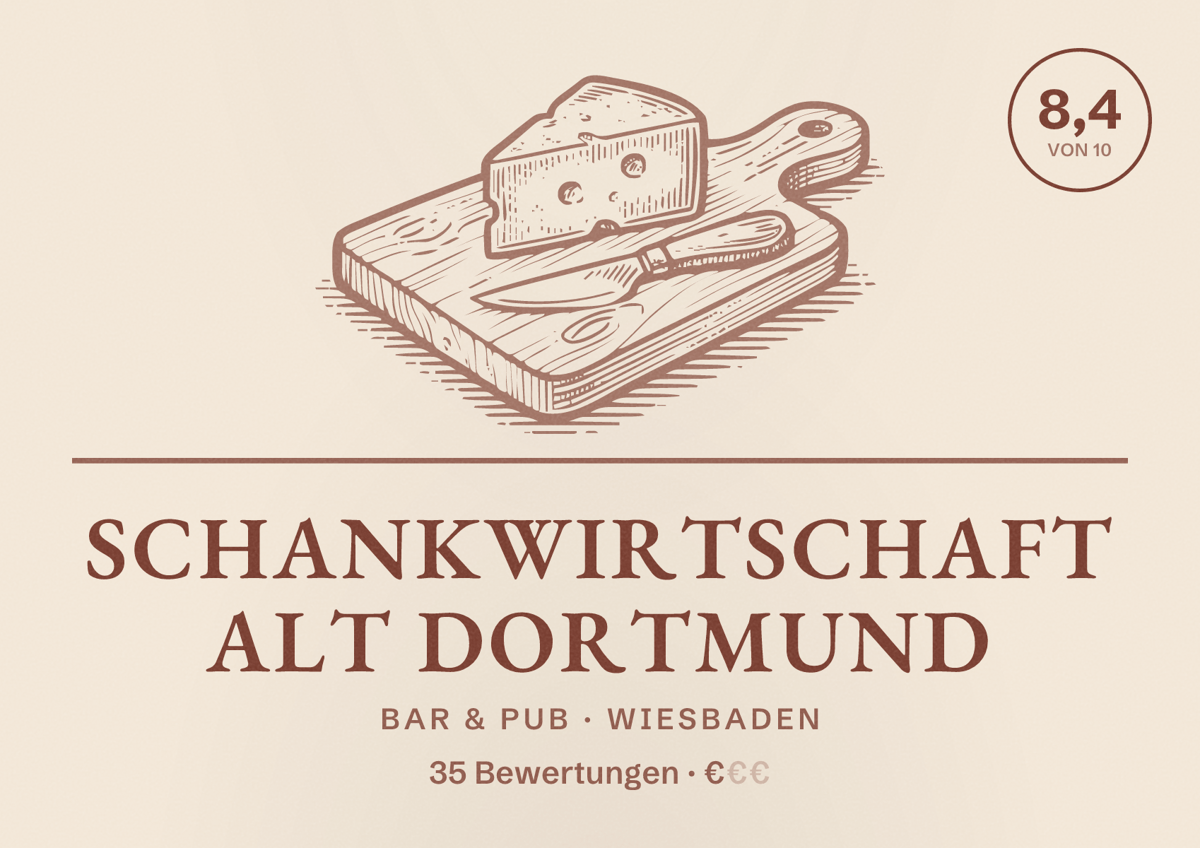 Illustriertes Poster von Schankwirtschaft Alt Dortmund, Bar & Pub in Wiesbaden: Bewertung 8,4 von 10 aus 35 Bewertungen, Preisniveau €