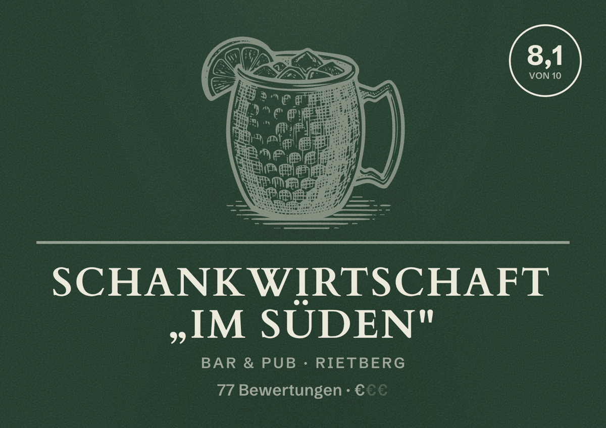 Illustriertes Poster von Schankwirtschaft „Im Süden", Bar & Pub in Rietberg: Bewertung 8,1 von 10 aus 77 Bewertungen, Preisniveau €