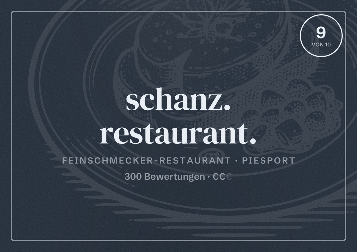 Illustriertes Poster von schanz. restaurant., Feinschmecker-Restaurant in Piesport: Bewertung 9 von 10 aus 300 Bewertungen, Preisniveau €€