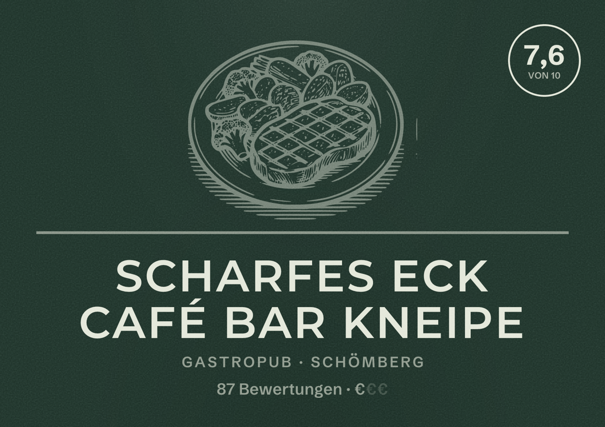 Illustriertes Poster von Scharfes Eck Café Bar Kneipe, Gastropub in Schömberg: Bewertung 7,6 von 10 aus 87 Bewertungen, Preisniveau €