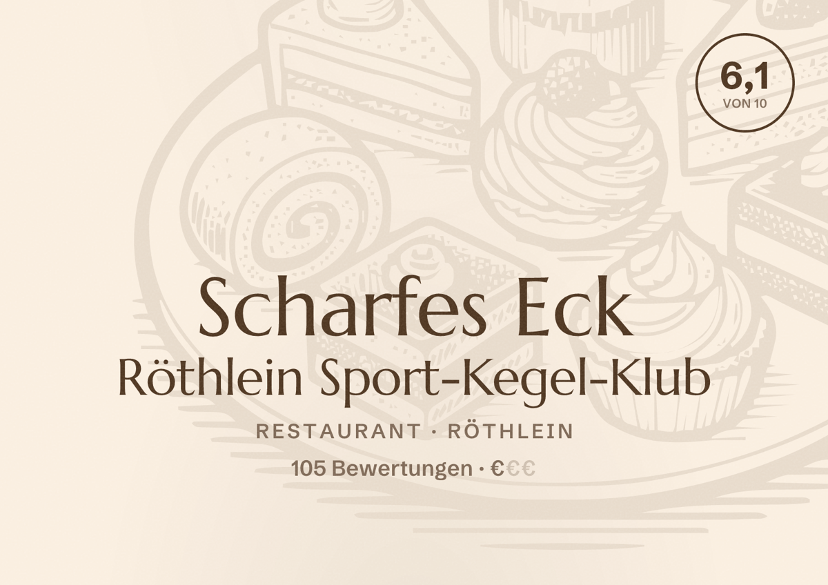 Illustriertes Poster von Scharfes Eck Röthlein Sport-Kegel-Klub, Restaurant in Röthlein: Bewertung 6,1 von 10 aus 105 Bewertungen, Preisniveau €